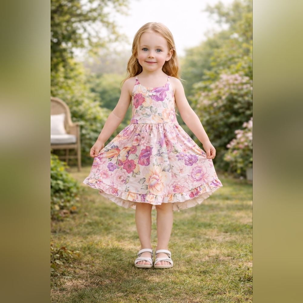 Toddler Girls Floral Hi Low Dress 2T 3T Summer Sundress Sleeveless Strappy